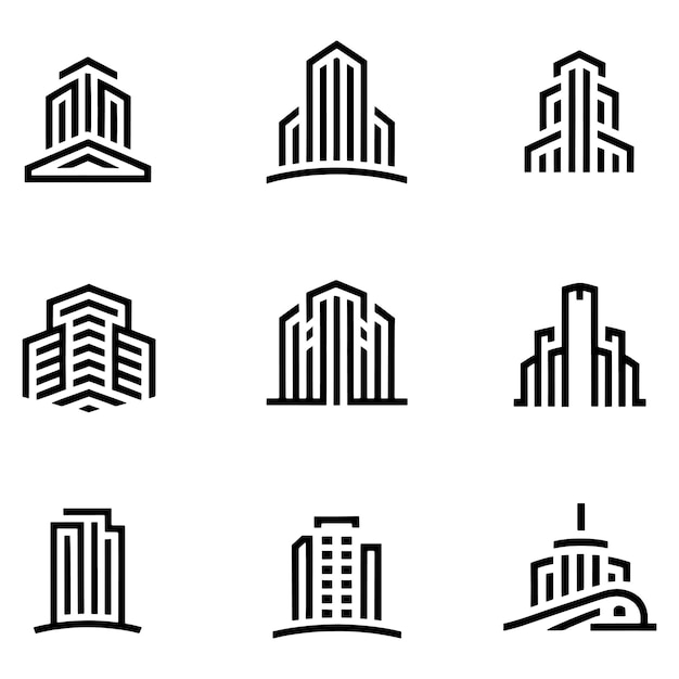 Colección de íconos de edificios minimalistas