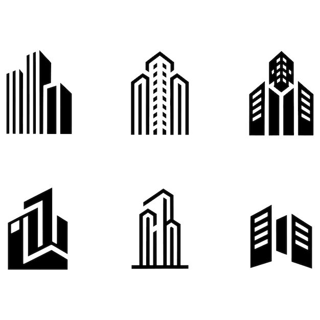 Colección de íconos de edificios modernos de la ciudad