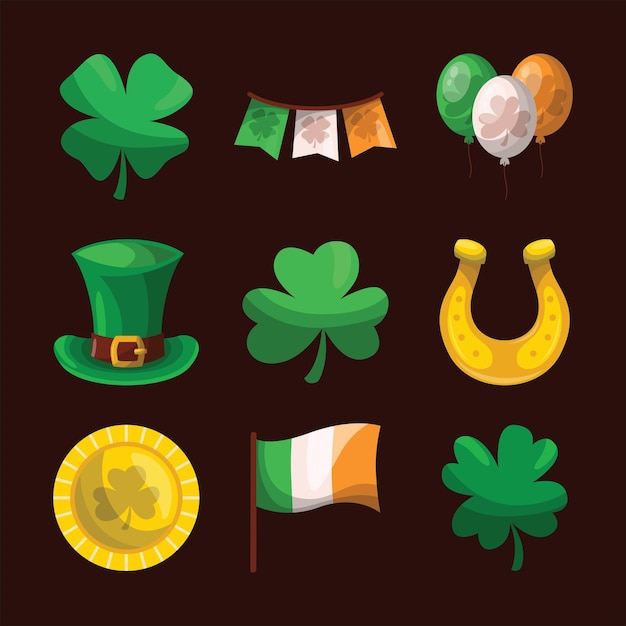 Colección de iconos de los elementos del Doodle del Día de San Patricio
