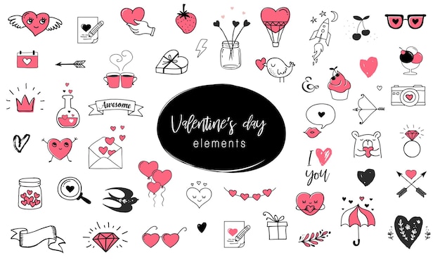 Colección de iconos y elementos gráficos de san valentín