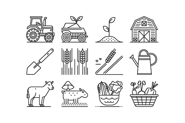 Colección de íconos y elementos de la vida agrícola