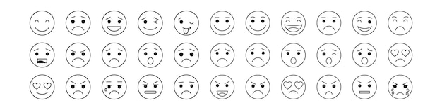 colección de iconos de emociones estado de ánimo y emociones faciales iconos de lágrimas sonrisa risa alegre triste enfadado y feliz caras emoticones conjunto vectorial