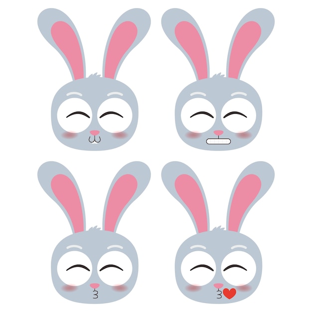 Vector colección de iconos de emotes de conejo de cabeza linda