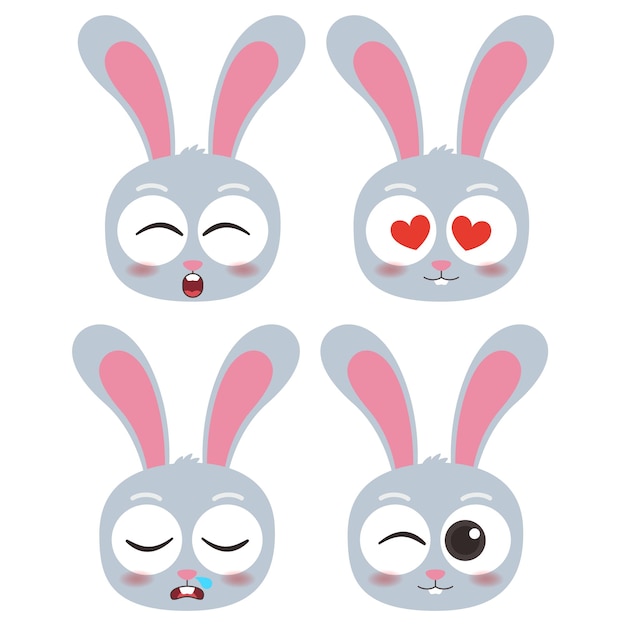 Colección de iconos de emotes de conejo de cabeza linda