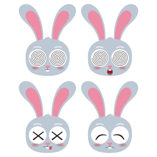Vector colección de iconos de emotes de conejo de cabeza linda