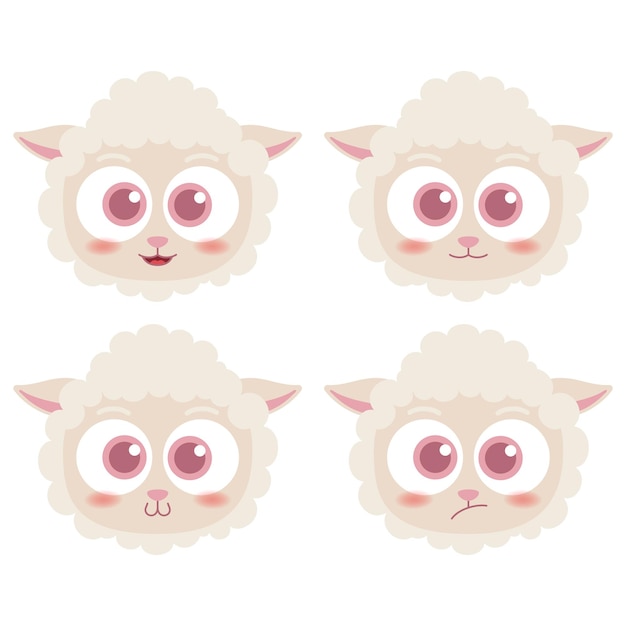 Vector colección de iconos de emotes de ovejas de cabeza linda