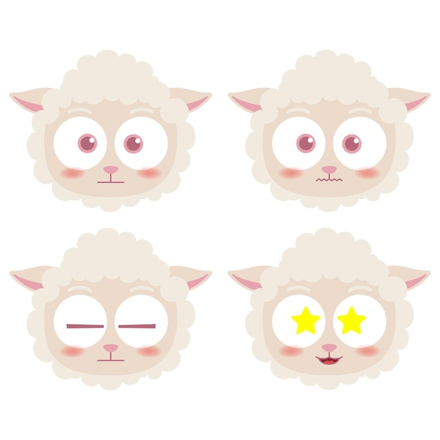 Vector colección de iconos de emotes de ovejas de cabeza linda