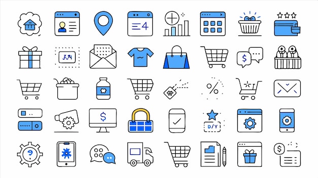 una colección de iconos empresariales que incluye un banco de billetes