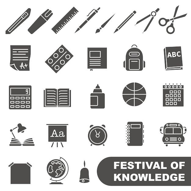Colección de íconos escolares Festival del conocimiento íconos oscuros Educación