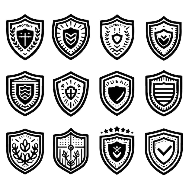 Colección de iconos de escudo que representan protección y seguridad en un diseño vectorial