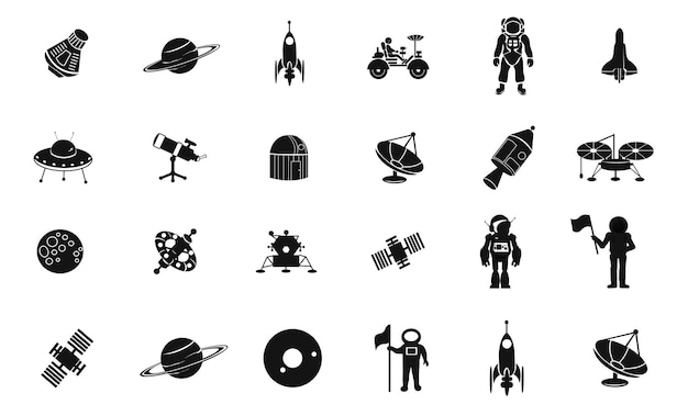 Colección de iconos de espacio y astronomía Ilustración vectorial Conjunto de iconos de espacio