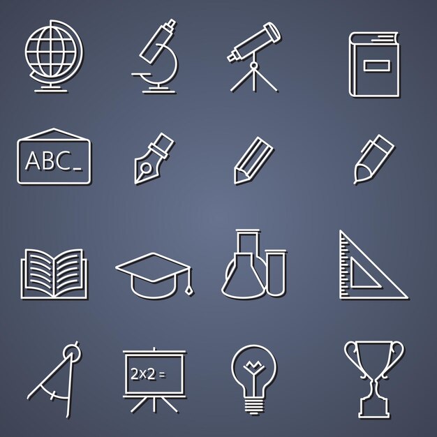 Colección de iconos de esquema Educación escolar
