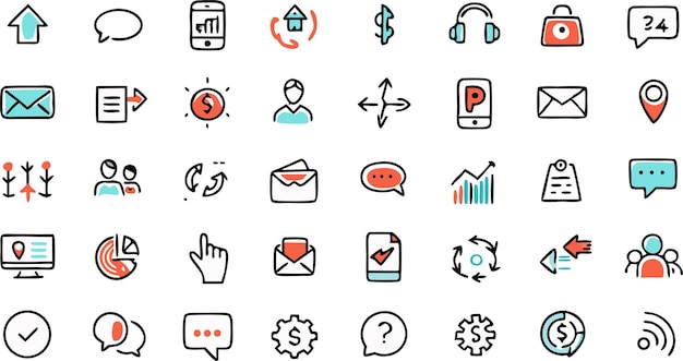Colección de íconos de estilo plano para comunicación empresarial y diseño web