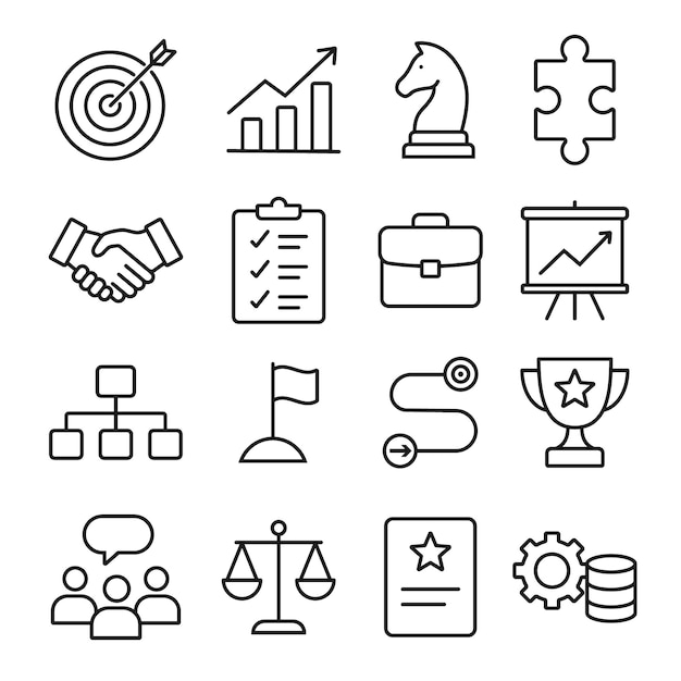 Colección de iconos de estrategia y gestión de negocios