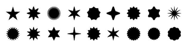 Colección de iconos de estrellas El conjunto de iconas de estrellas negras El conjunto de íconos de estrellas brillantes