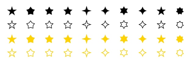 Colección de iconos de estrellas Diferentes formas de estrellas Conjunto de iconas de estrellas brillantes Conjunto De iconos de estrella brillante Ilustración vectorial de estrellas caídas