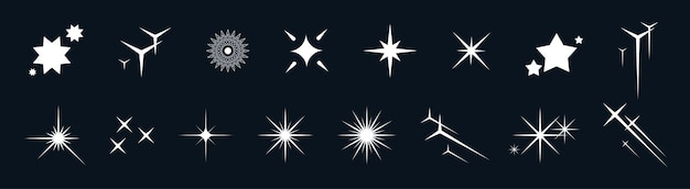 Colección de iconos de estrellas Y2K Incluye formas brillantes estallidos de brillo llamaradas brillantes y pictogramas mágicos siluetas retro garabates abstractos y elementos modernos perfectos para temas de diseño festivo