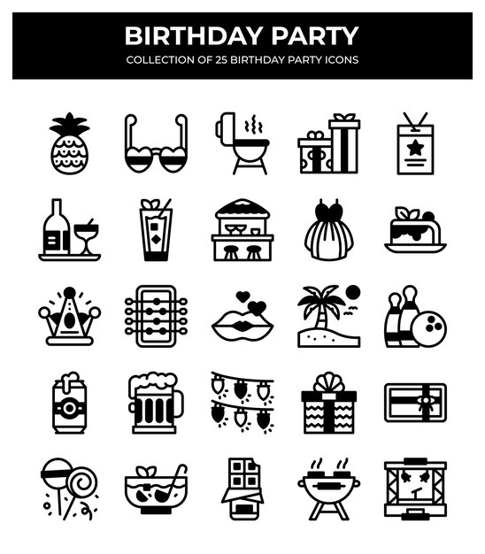 Colección de iconos de fiestas de cumpleaños 25 iconos de celebración festivos y divertidos