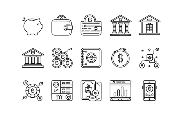 Colección de íconos financieros y bancarios