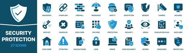 Colección de iconos firmados de color para seguridad y protección