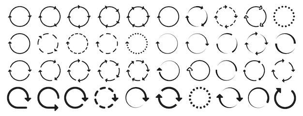 Colección de iconos de flecha circular negra Conjunto de icono de flecha circular Signo de recarga redonda flecha de reciclaje colección de iconos de repetición Icono de flecha en negro