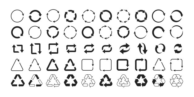 Una colección de iconos de flecha de círculo específicamente diseñados para acciones de actualización y recarga