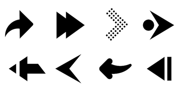 Colección de iconos de flecha negra en diferentes estilos Diseño vectorial sobre un fondo blanco