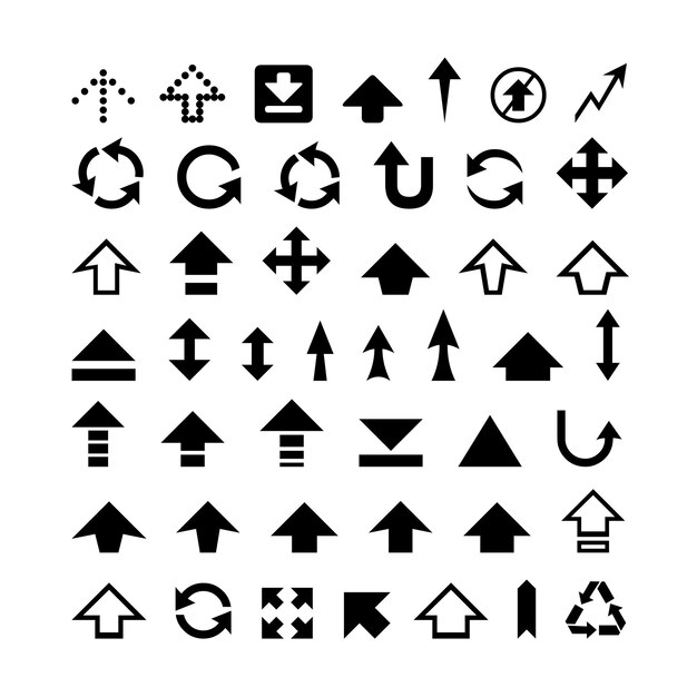 Colección de iconos de flecha simple moderna vector negro y conjunto de símbolos de dirección