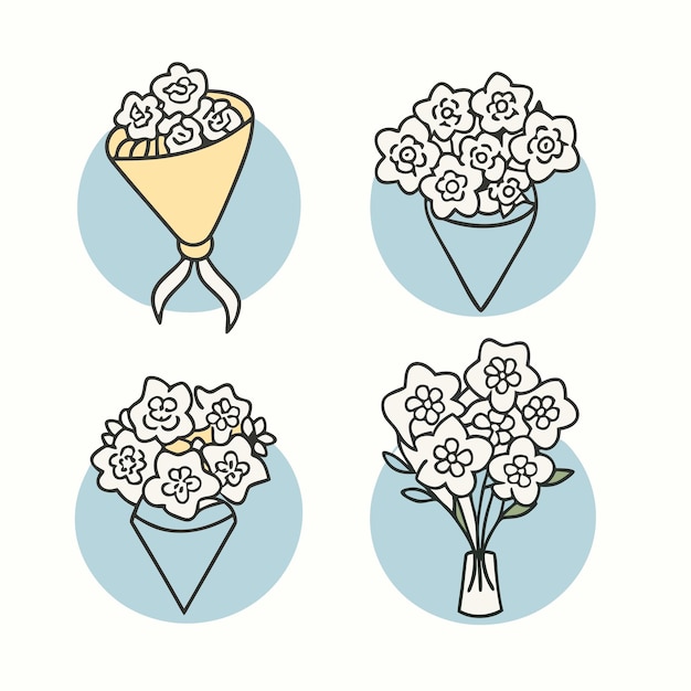 Colección de íconos florales en un fondo blanco aislado 10