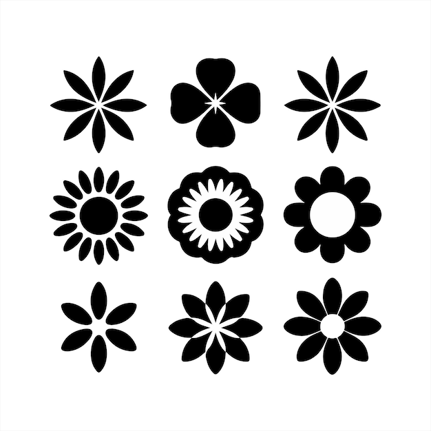 Colección de iconos florales negros en varios estilos