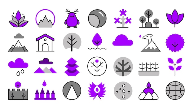 una colección de iconos con flores púrpuras y púrpures