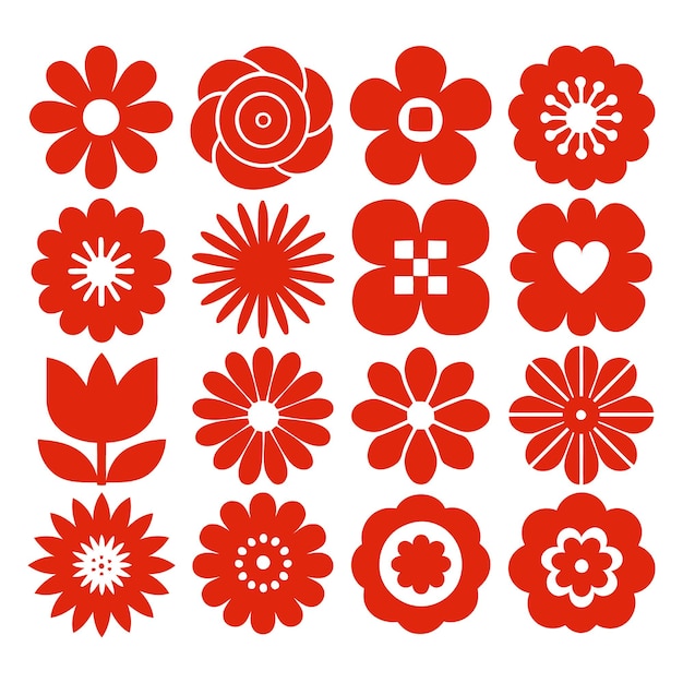 Colección de iconos de flores rojas retro para el diseño
