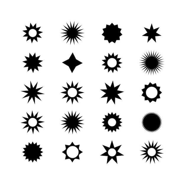 Colección de iconos de formas de estrellas negras geométricas abstractas elementos vectoriales de fondo blanco