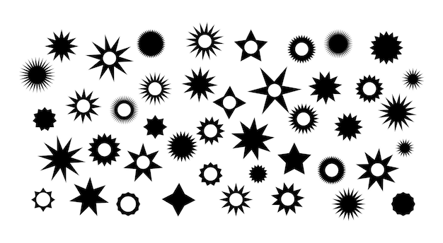 Colección de iconos de formas de estrellas negras geométricas abstractas elementos vectoriales de fondo blanco