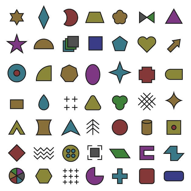 Colección de íconos de formas geométricas simples con trazo Un conjunto de formas geometricas Íconos de color