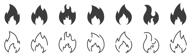 Vector colección de iconos de fuego colección de iconos de fuego diferentes formas de llamas ilustración vectorial