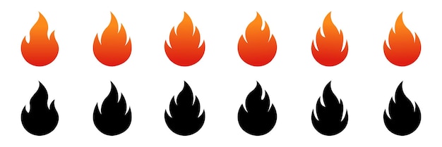 Colección de iconos de fuego Fuego de gradiente naranja Vector de acciones de silueta de fuego