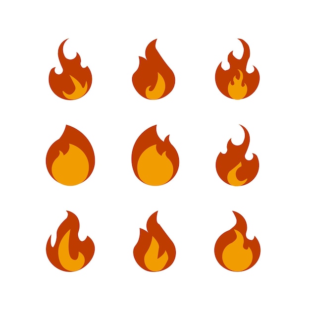 Colección de iconos de fuego Símbolo de llama de fuego Logotipo de silueta de hoguera Conjunto de símbolos de llamas