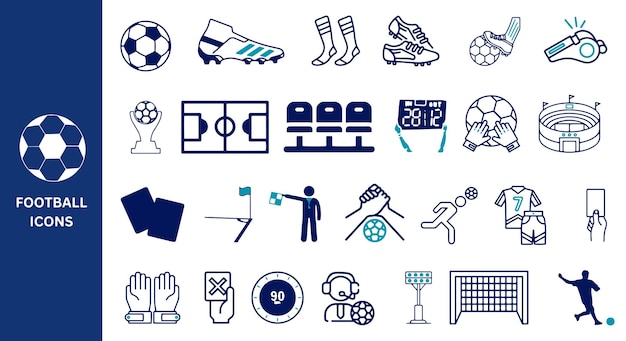 Colección de iconos de fútbol Colección de iconas de líneas de fútbol Ilustración vectorial