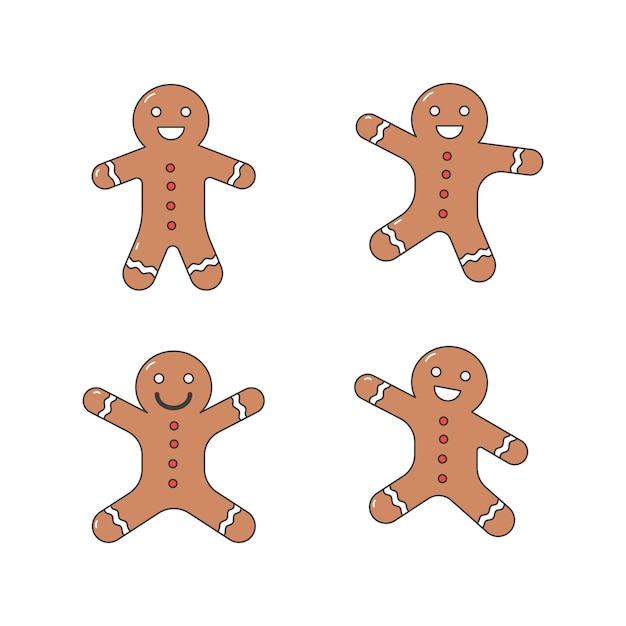 Colección de iconos de galletas del hombre de pan de jengibre elementos de estilo plano ilustración aislada de dibujos animados