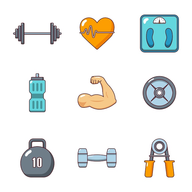 Colección de iconos de gimnasio Color con contorno