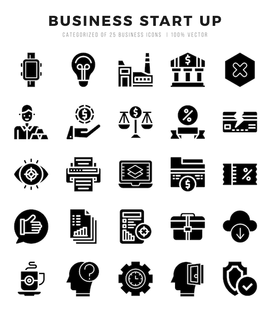 Colección de iconos de glifos 25 conjuntos de iconos en un diseño de glifos