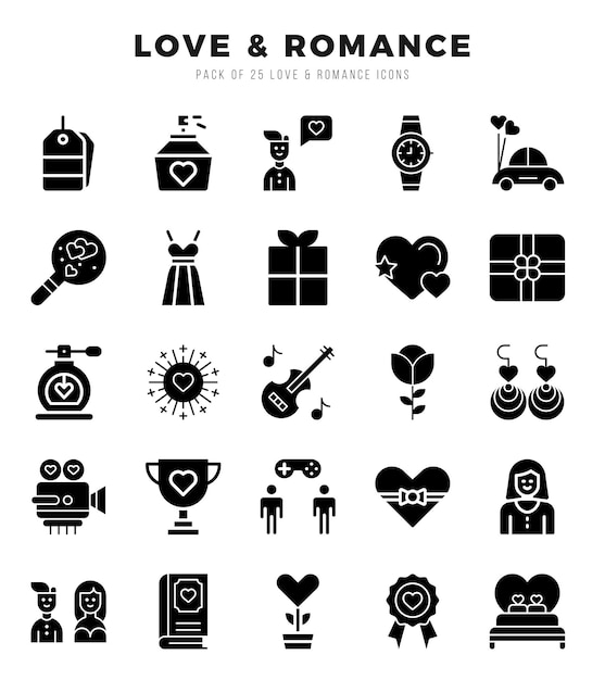 Colección de íconos de glifos de amor Pacto de ícones de glifos Ilustración vectorial