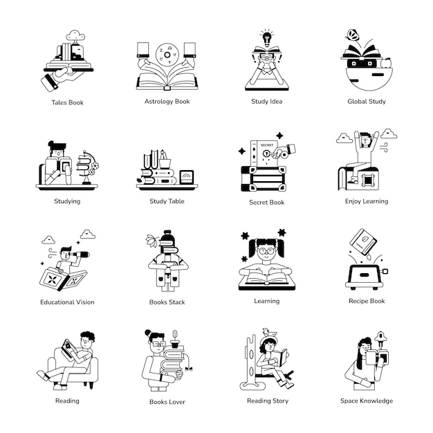 Colección de íconos de glifos para leer libros