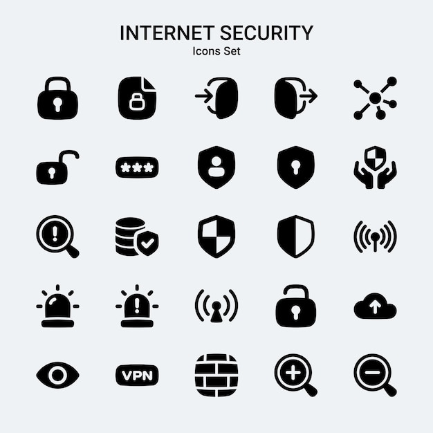 una colección de iconos de glifos de seguridad de Internet
