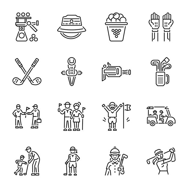 Colección de íconos de golf de estilo lineal