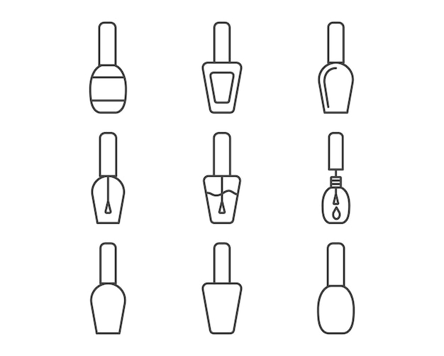 Colección de íconos gráficos vectoriales lineales de belleza esmalte de uñas para manicura y pedicura