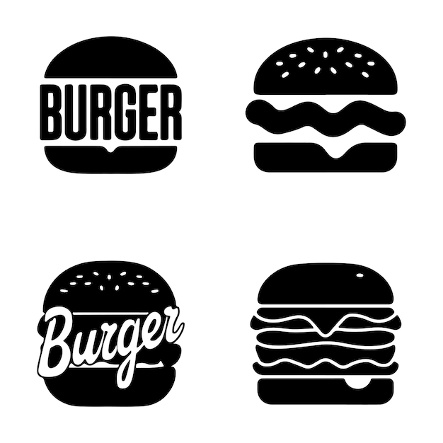 Colección de íconos de hamburguesas en blanco y negro silueta