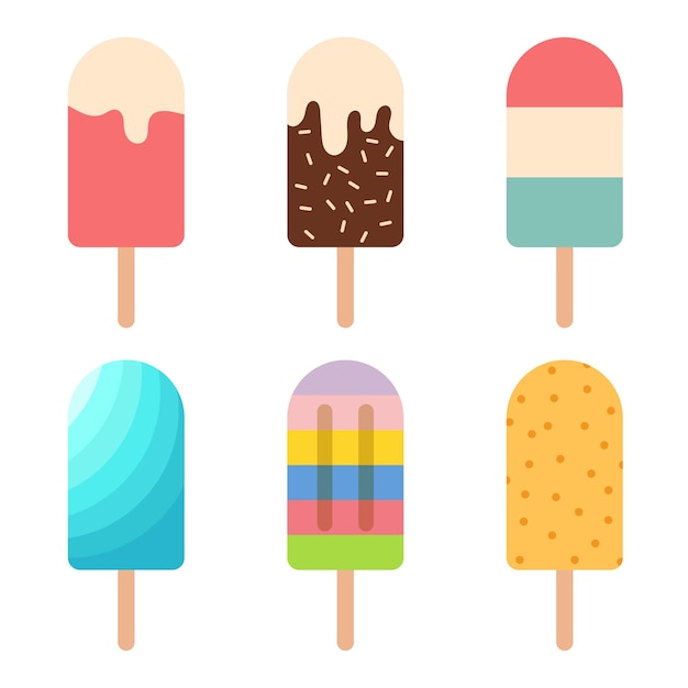 Colección de iconos de helados en estilo plano Ilustración vectorial de postres sabrosos en un fondo aislado Concepto de negocio de carteles de comida dulce