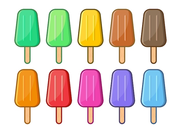 Colección de iconos de helados en estilo plano Ilustración vectorial de postres sabrosos en un fondo aislado Concepto de negocio de carteles de comida dulce